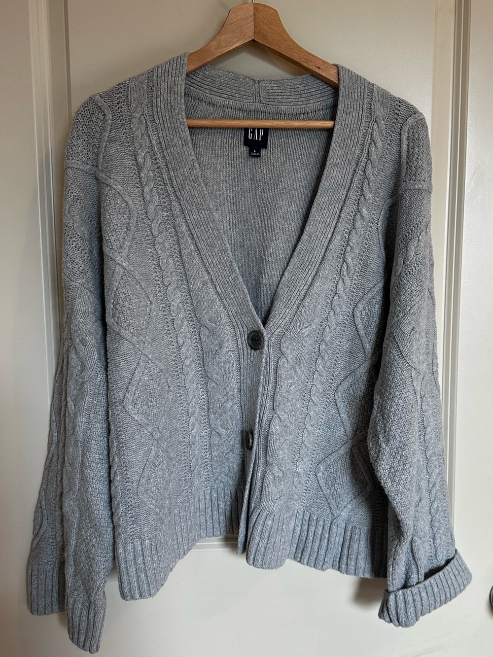 GAP Light Gray Cable Knit Button-Up Cardigan